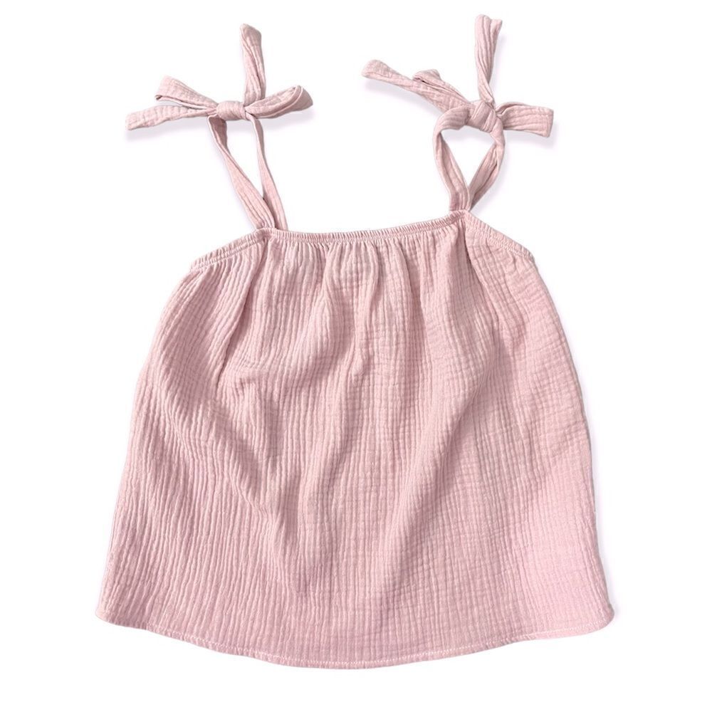 Walking on Sunshine Girl’s Pink Soft Gauze Bow Tie Strap Tank Top Small